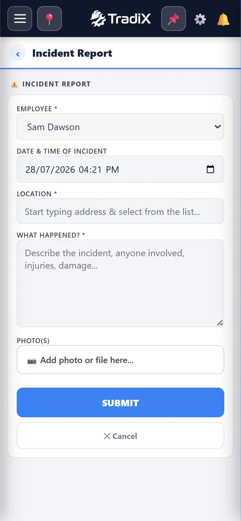 Incidents filed from the ute